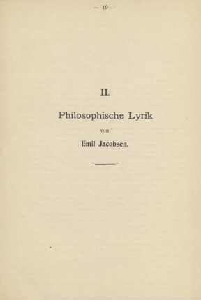 II. Philosophische Lyrik von Emil Jacobson