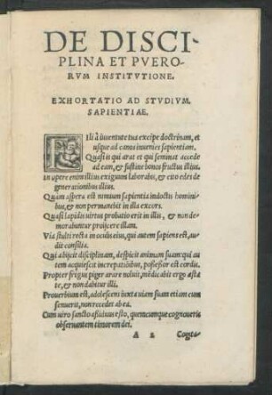 De Disciplina Et Puerorum Institutione.