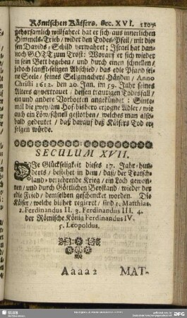 Seculum XVII.