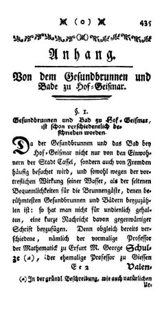 Anhang. Von dem Gesundbrunnen und Bade zu Hof-Geismar