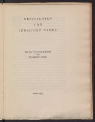 Geschichten von jüdischen Namen : aus dem Volksmunde gesammelt