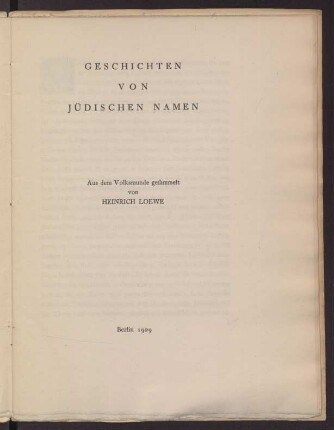 Geschichten von jüdischen Namen : aus dem Volksmunde gesammelt