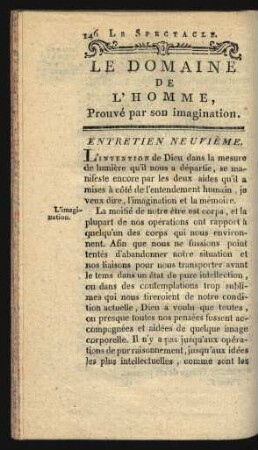 Entretien neuvième. Le domaine de l'homme, prouvé par son imagination.
