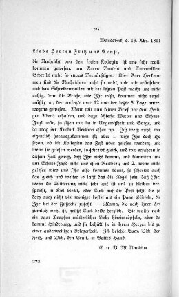 205 Wandsbeck, d. 13. Xbr. 1811