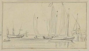 Segelschiff am Kai, darauf zwei Gestalten