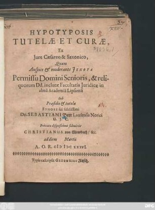 Hypotyposis Tutelae Curae, Ex Iure Caesareo & Saxonico