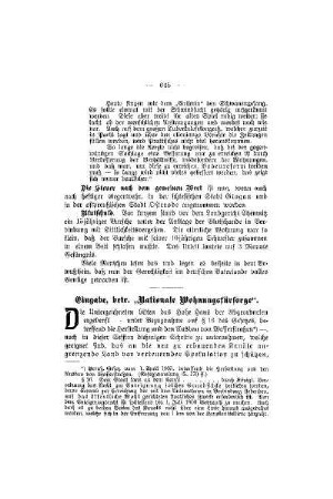 Eingabe, betr. "Nationale Wohnungsfürsorge"