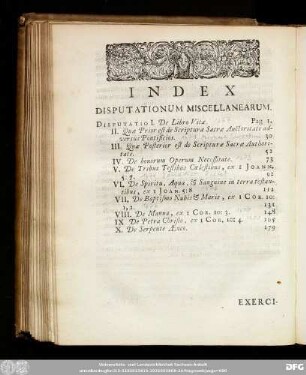 Index Disputationum Miscellanearum.