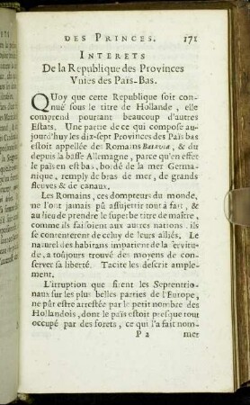 Interets De la Republique des Provinces Unies des Païs-Bas.