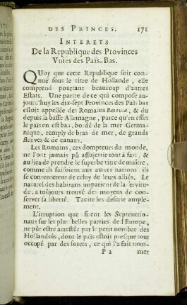 Interets De la Republique des Provinces Unies des Païs-Bas.