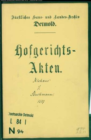 Niehaus, Nikolaus zu Herford gegen Johann Stuckmann zu Biemsen - Schuldforderung