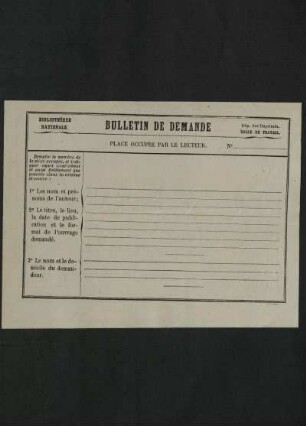 Bulletin de demande [Bibliothèque nationale de France]