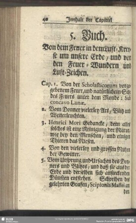 5. Buch. Von dem Feuer in dem Luft-Kreyse um unsere Erde, und von den Feuer-Wundern und Luft-Zeichen