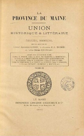 La province du Maine. 3. 1895