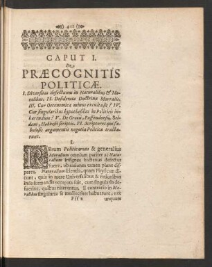 Caput I. De Praecognitis Politicae.