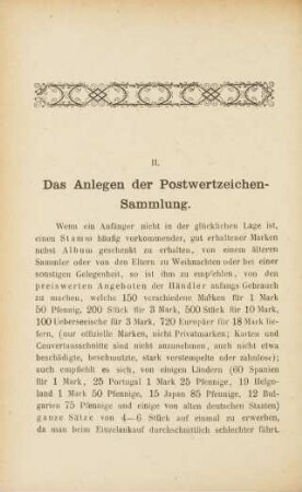 II. Das Anlegen der Postwertzeichen-Sammlung