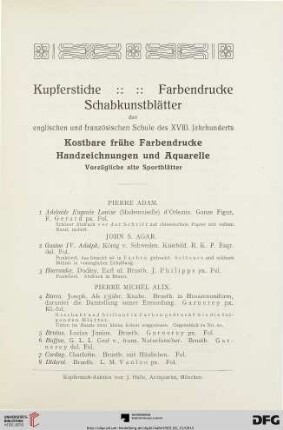 Kupferstiche, Farbendrucke, Schabkunstblätter (Nr. 1-508)