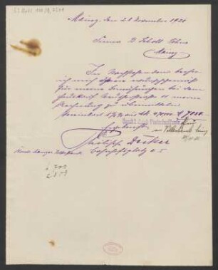 Brief an B. Schott's Söhne : 28.11.1921