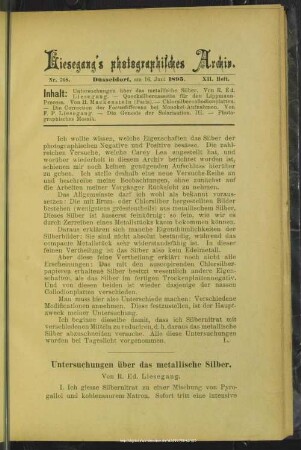 Untersuchungen über das metallische Silber