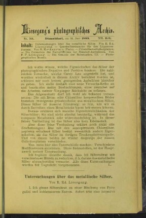 Untersuchungen über das metallische Silber