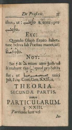 Theoria Secundae Partis, nempe Particularum.