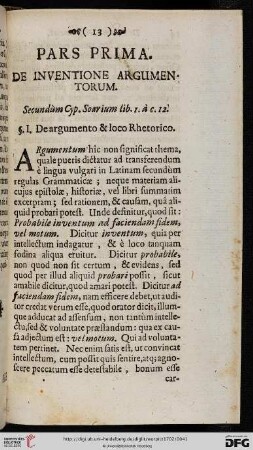 Pars prima: De Inventione Argumentorum