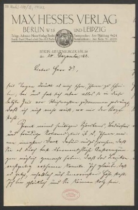 Brief an Alfred Einstein : 20.12.1922