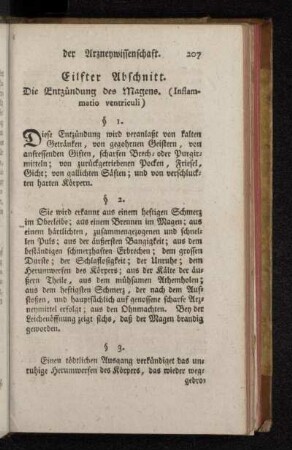 Eilfter Abschnitt. Die Entzündung des Magens. (Inflammatio ventriculi)