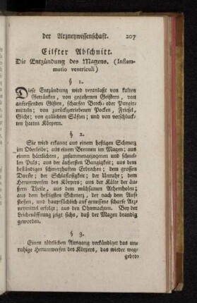 Eilfter Abschnitt. Die Entzündung des Magens. (Inflammatio ventriculi)