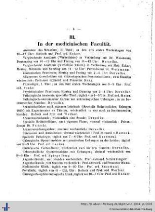 III. In der medicinischen Facultät.