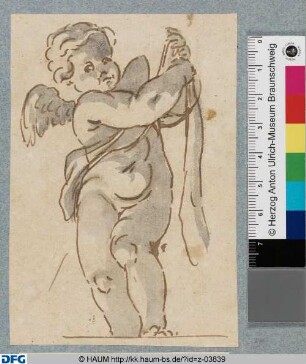 Stehener Putto mit Girlande, nach vorn blickend