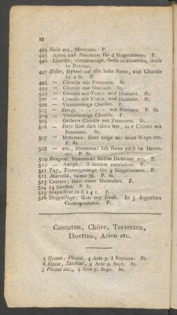Cantaten, Chöre, Terzetten, Duetten, Arien etc.