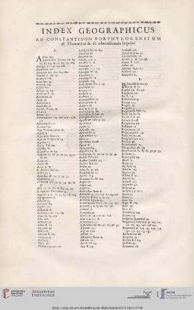 Index Geographicus ad constantinum porphyrogenitum de thematibus & administrando imperio