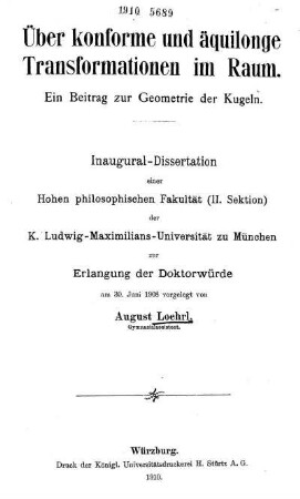 Über konforme und äquilonge Transformationen im Raum