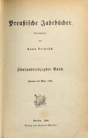Preußische Jahrbücher. 75. 1894