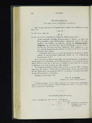 Preisaufgabe, Phosphorsäure-Düngung betreffend