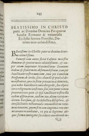 Beatissimo In Christo patri ac Domino Pio quarto ... [Litterae Ferdinandi Imperatoris ad Pium IIII. ...]