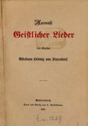 Auswahl Geistlicher Lieder : (Hrsg. von M. G. W. Brandt.)