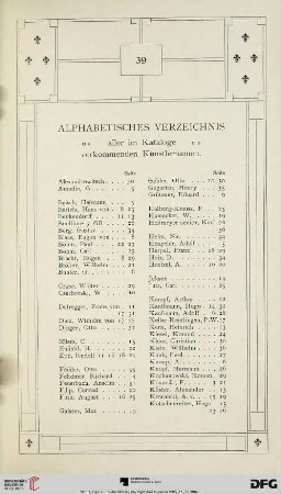 Alphabetisches Verzeichnis aller im Kataloge vorkommenden Künstlernamen