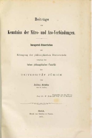 Beiträge zur Kenntniss der Nitro- und Azo-Verbindungen : Inaug.-Diss.