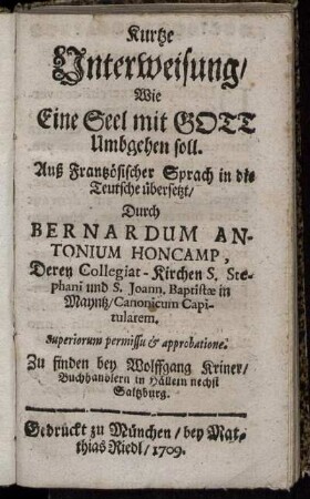 Kurtze Unterweisung, Wie Eine Seel mit Gott Umbgehen soll