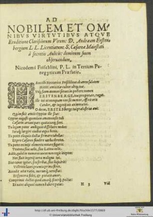 In Tertium Panegyricum Præfatio