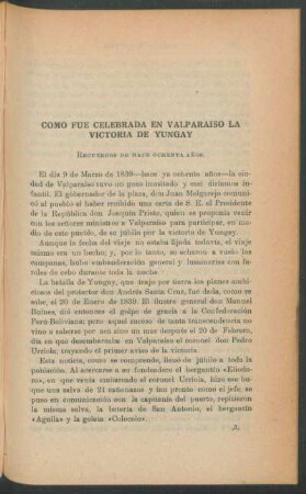 Como fue celebrada en Valparaíso la victoria de Yungay