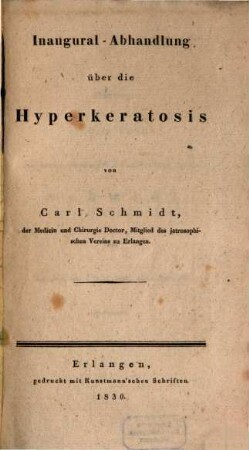 Inaugural-Abhandlung über die Hyperkeratosis