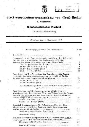 Nr. 32, 1. November 1949, Ordentliche Sitzung