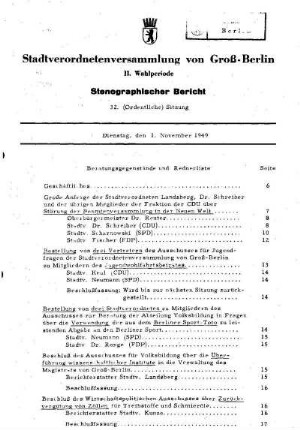 Nr. 32, 1. November 1949, Ordentliche Sitzung