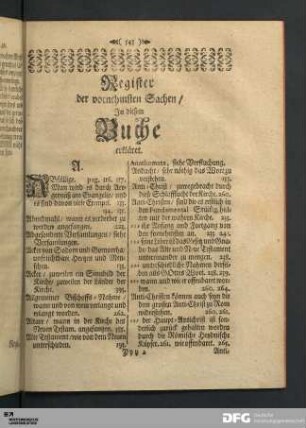 Register der vornehmsten Sachen/ In diesem Buche erkläret.
