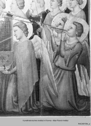 Marienkrönung mit Engeln und Heiligen : Heilige und musizierende Engel
