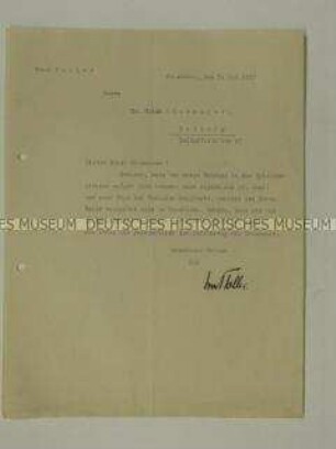 Handsignierter Brief von Ernst Toller an Rechtsanwalt Dr. Ebermayer