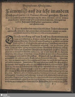 Cap. I. Von mancherley vnterschiedlichen Jahrrechnungen vnd Zeiten